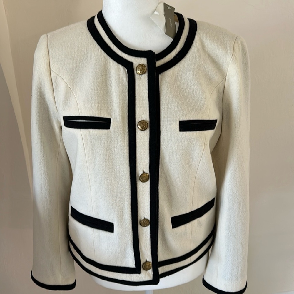 J.Crew NWT Cream and Black wool blend Lady Jacket size 10